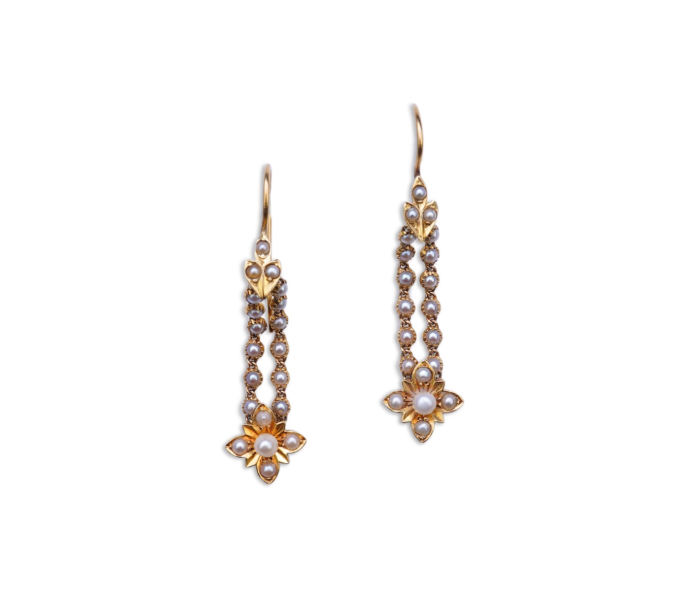 A pair of Edwardian seed pearl earrings, early 20th century composite